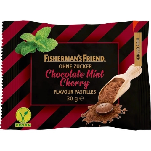 Billede af Fisherman's Friend Chokolade Mint Kirsebær u/sukker 30 g.
