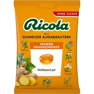 Billede af Ricola Ingefær Appelsin Mynte/uden sukker 75 g.