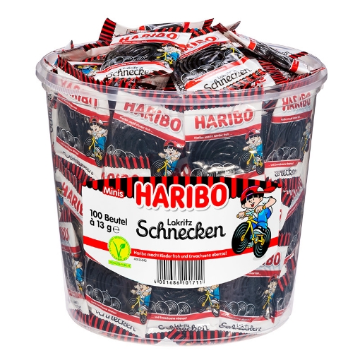 Billede af Haribo Mini Lakritz Schnecken 100 x 13 g.