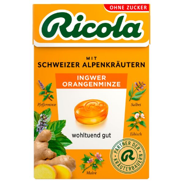 Billede af Ricola Ingefær Appelsin Mynte u/sukker 50 g.MHT.30-09-2026